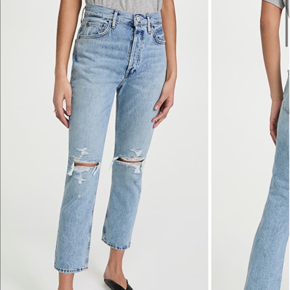 Agolde Riley distressed cropped straight leg jeans, size 26